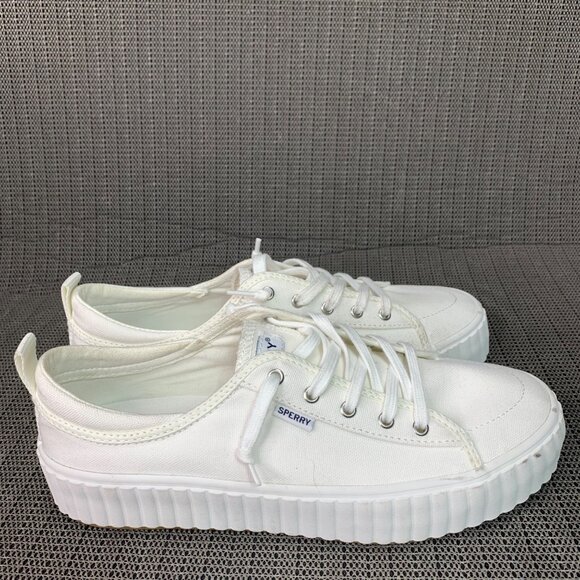 Sperry Seacycled Womens Size 6.5 White Pier wave Canvas Platform Sneakers - Picture 3 of 8